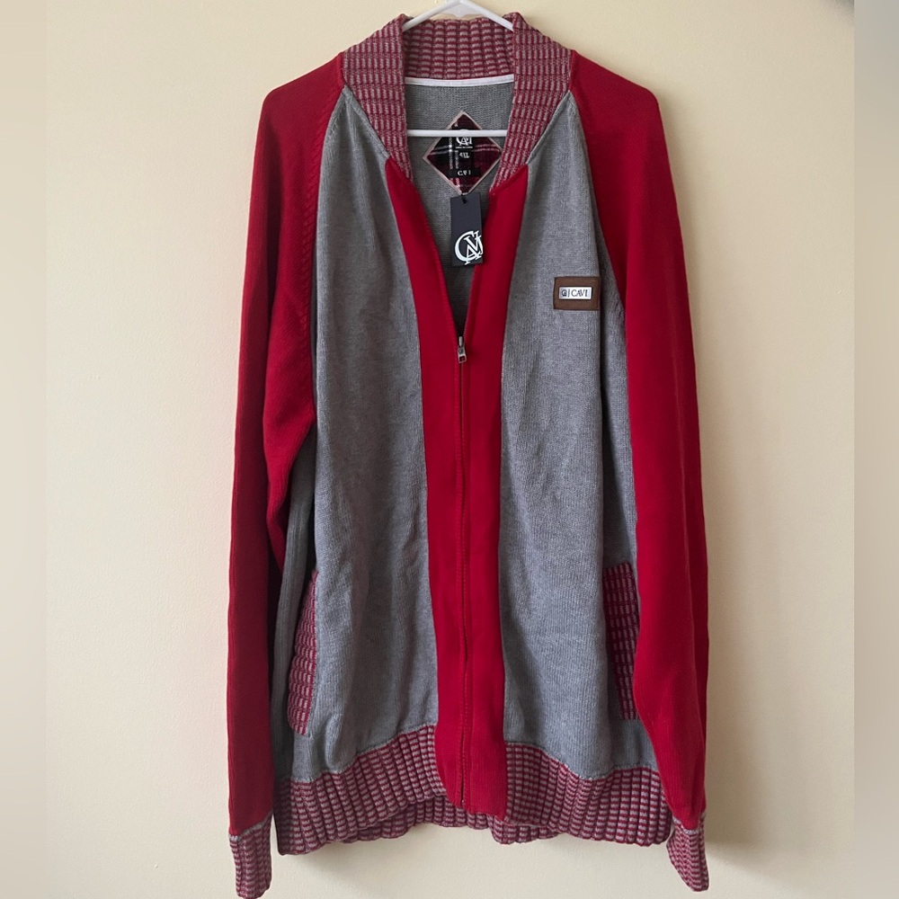 Cavi zip up sweater knit jacket 4xl gray red cotton